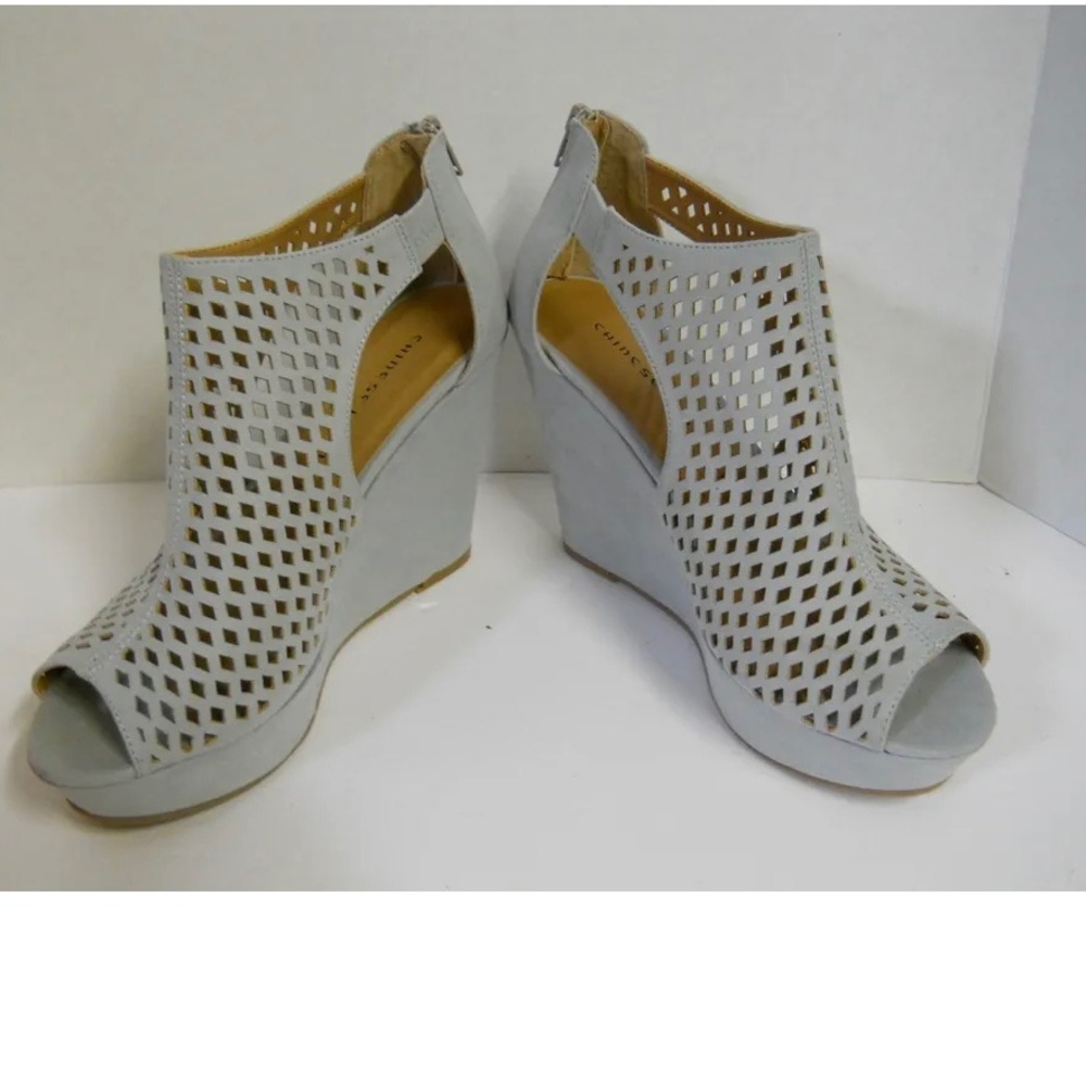 Chinese Laundry INDIE Micro Suede Greyish Blue wedge style with pee toe sandal‎